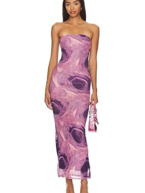 More to Come Revolve Oksana Purple Floral Strapless Maxi Dress Size Large Summer